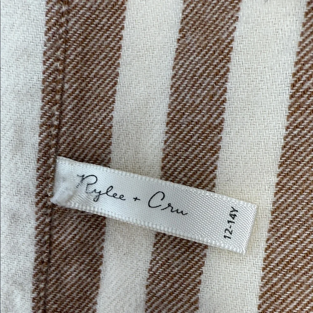 Rylee & Cru Striped Brown & Cream Boys Button-Up Shirt Long Sleeve  size 12-14y